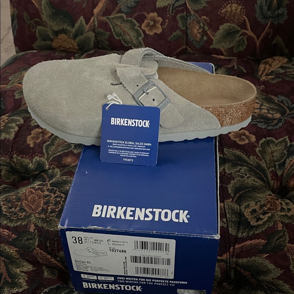 Birkenstock Light Gray Suede Slip-Ons
